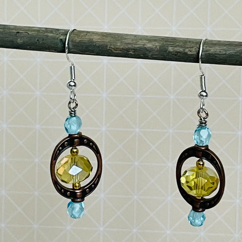 Artisan Crystal Beaded Dangle Drop Pierced Earrings 2” NEW
